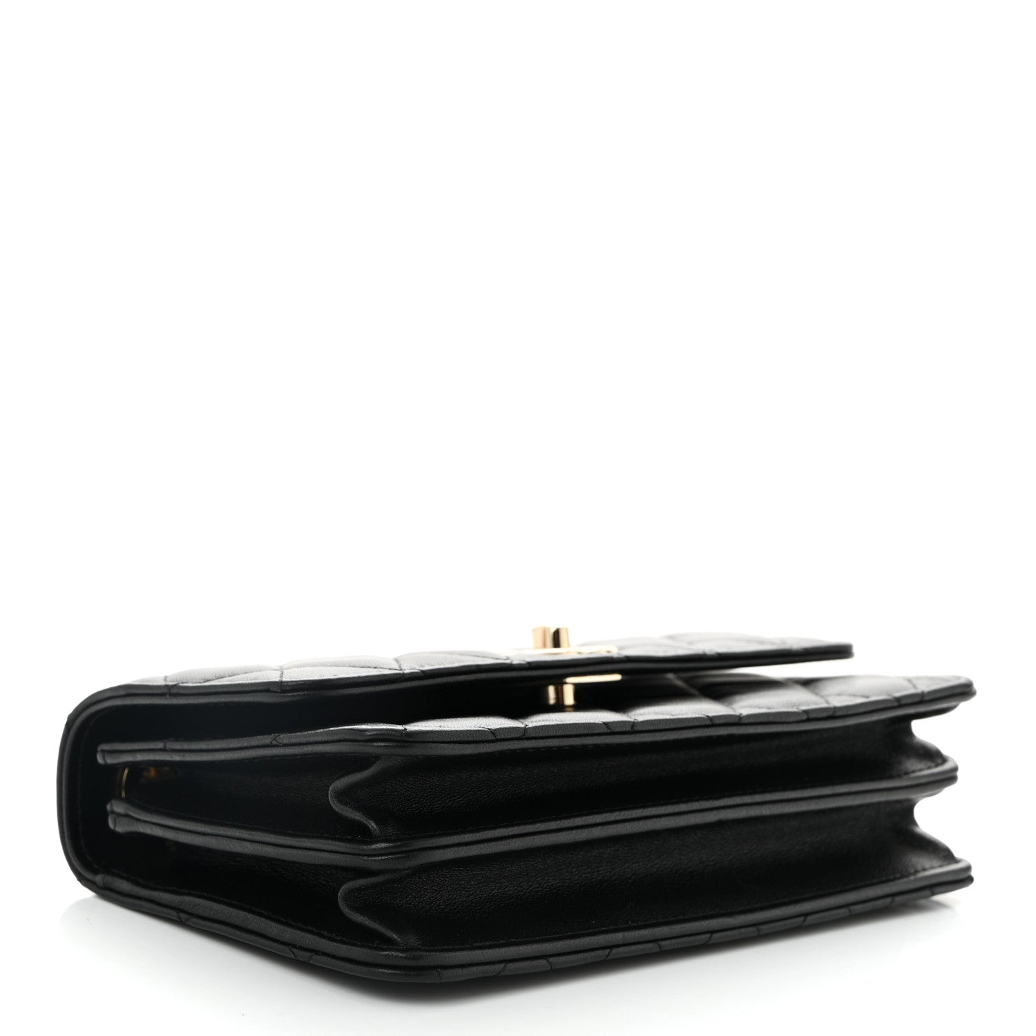 Lambskin Quilted Trendy CC Dual Handle Clutch With Chain  Black