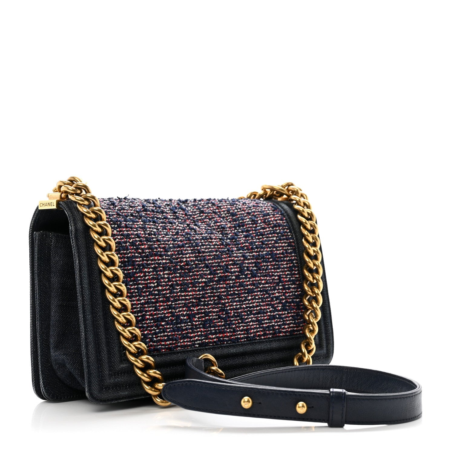 Tweed Denim Medium Boy Flap Navy Blue