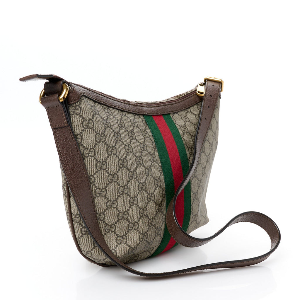 GG Supreme Monogram Web Small Ophidia Half Moon Hobo Brown
