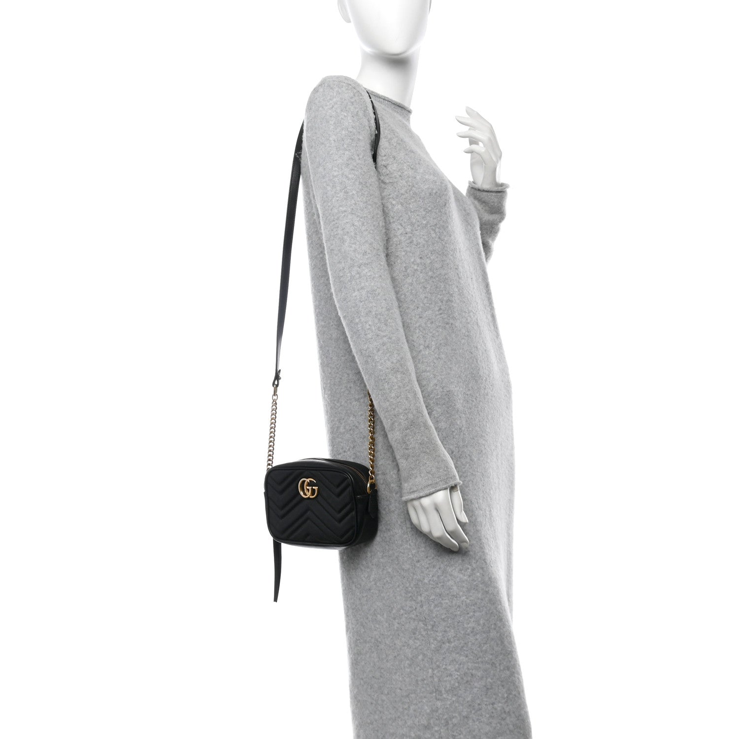 Calfskin Matelasse Mini GG Marmont Chain Shoulder Bag Black