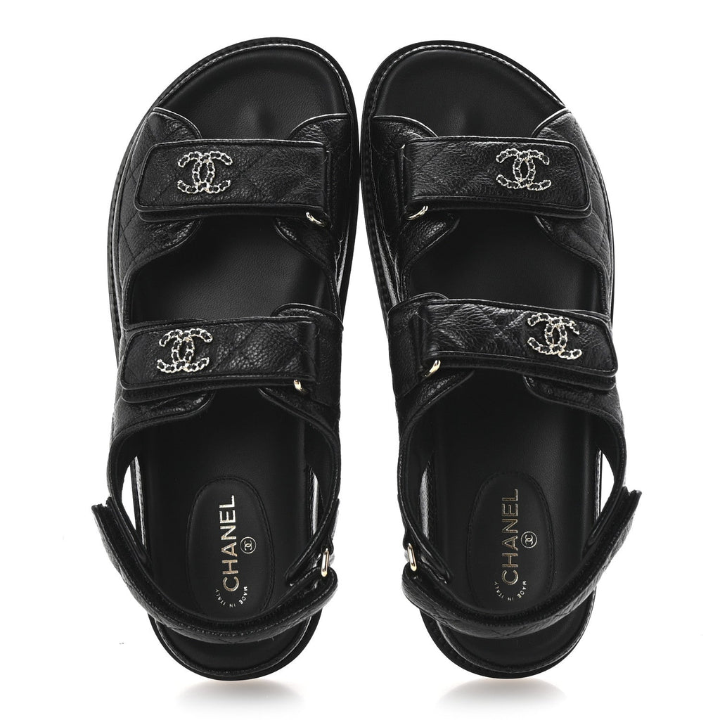 Grained Calfskin Velcro Dad Sandals 38.5 Black