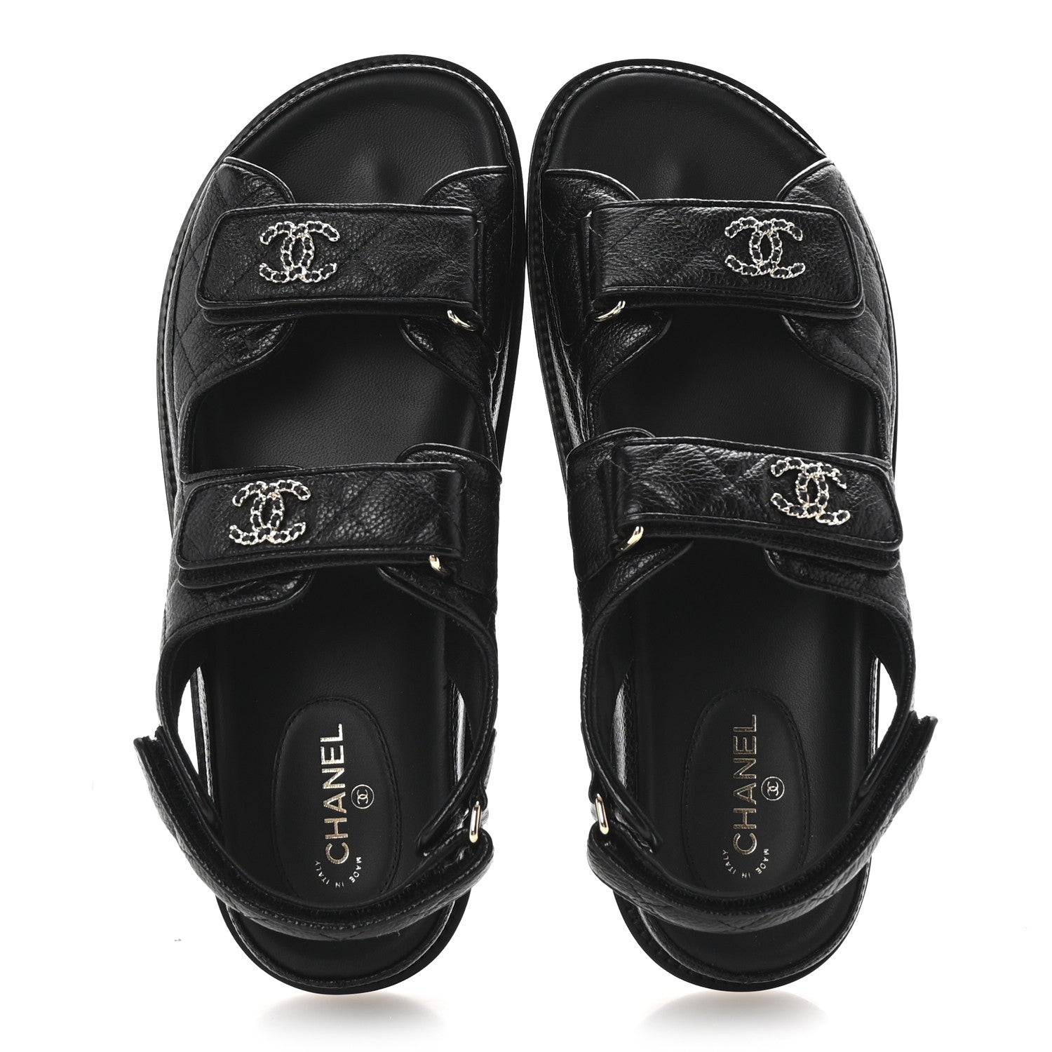 Grained Calfskin Velcro Dad Sandals 38.5 Black