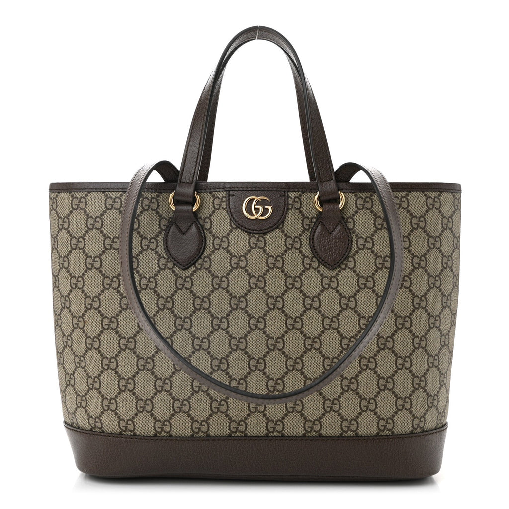 GG Supreme Monogram Textured Calfskin Small Ophidia Shoulder Tote Bag Beige Ebony New Acero