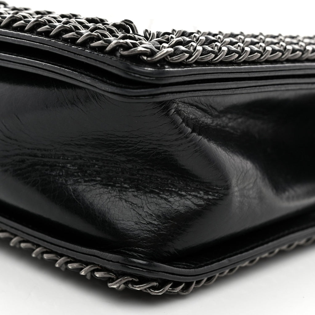 Glazed Calfskin Quilted New Medium Boy Chained Flap Black