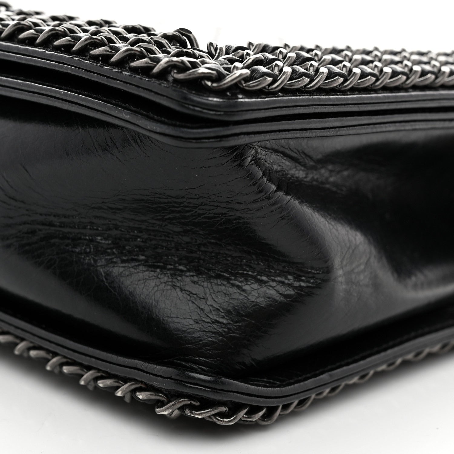 Glazed Calfskin Quilted New Medium Boy Chained Flap Black