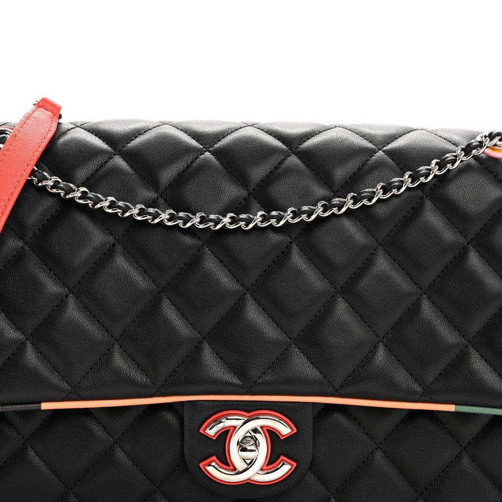 Lambskin Quilted Jumbo Cuba Color Flap Black
