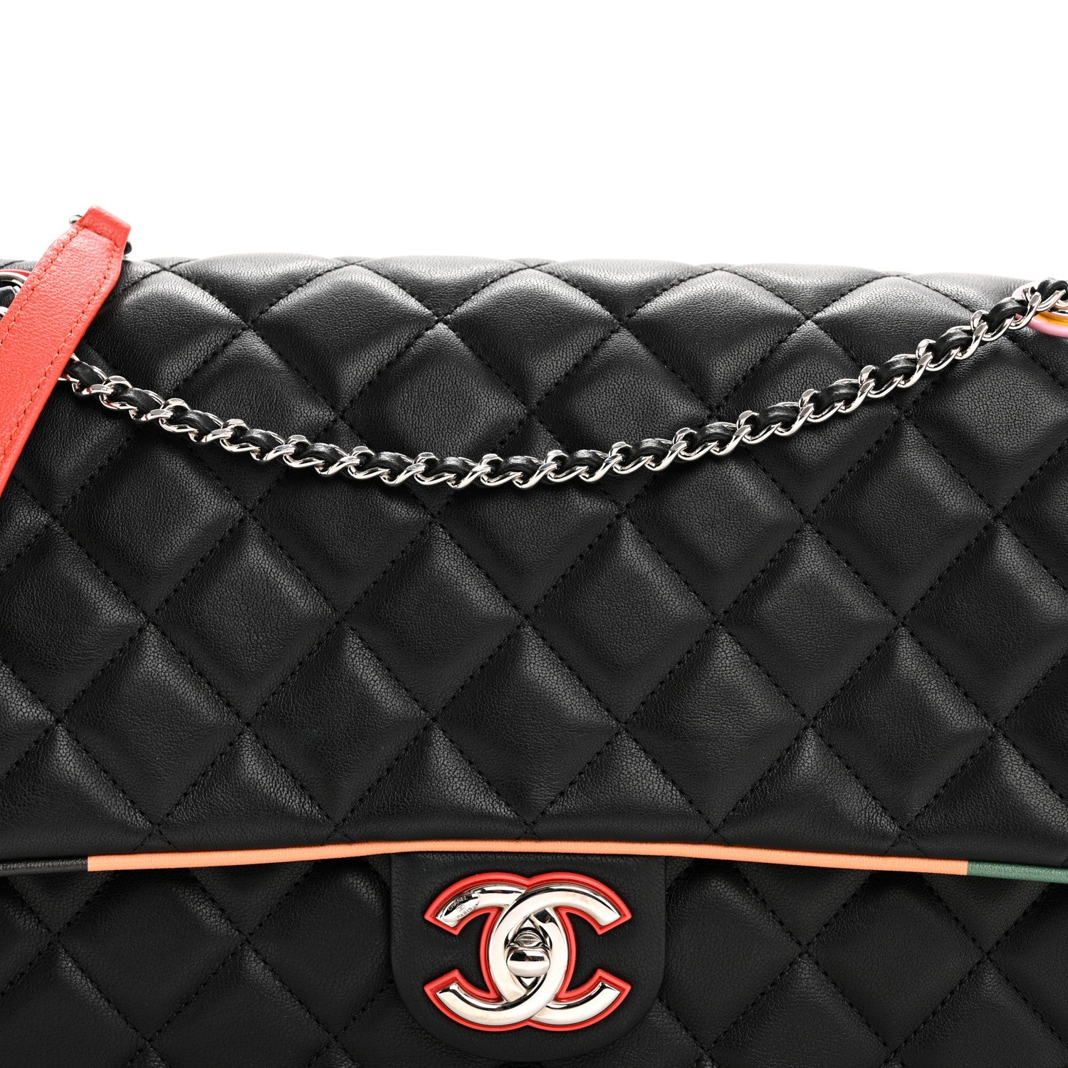 Lambskin Quilted Jumbo Cuba Color Flap Black