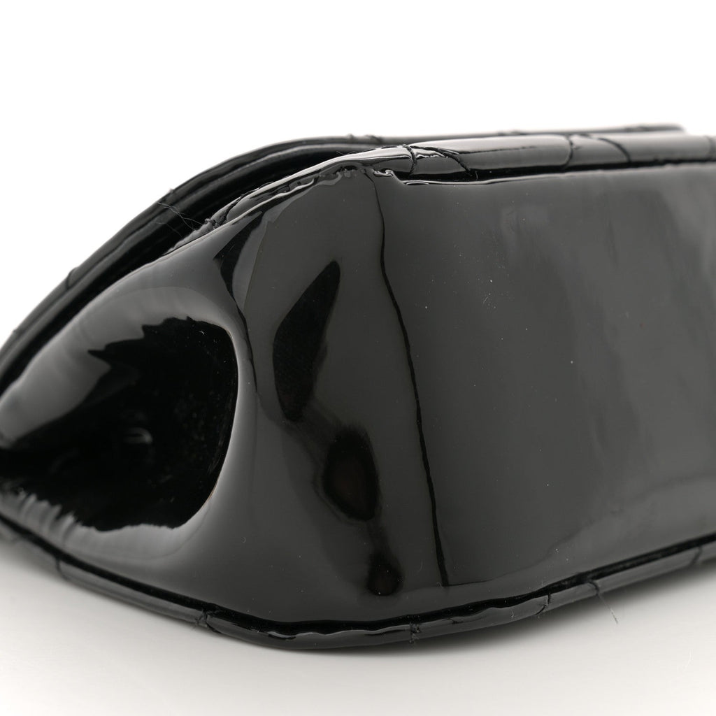 Patent Quilted Frame Clutch Flap With Chain Black