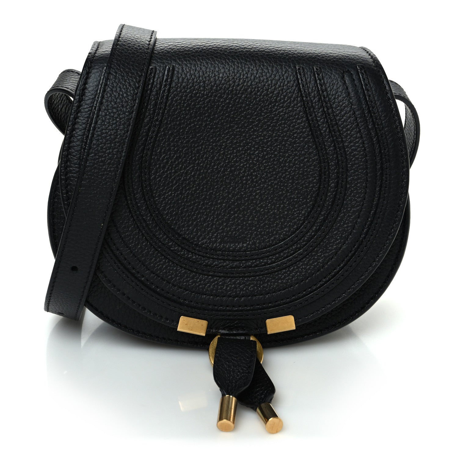 Grained Calfskin Small Marcie Saddle Bag Black