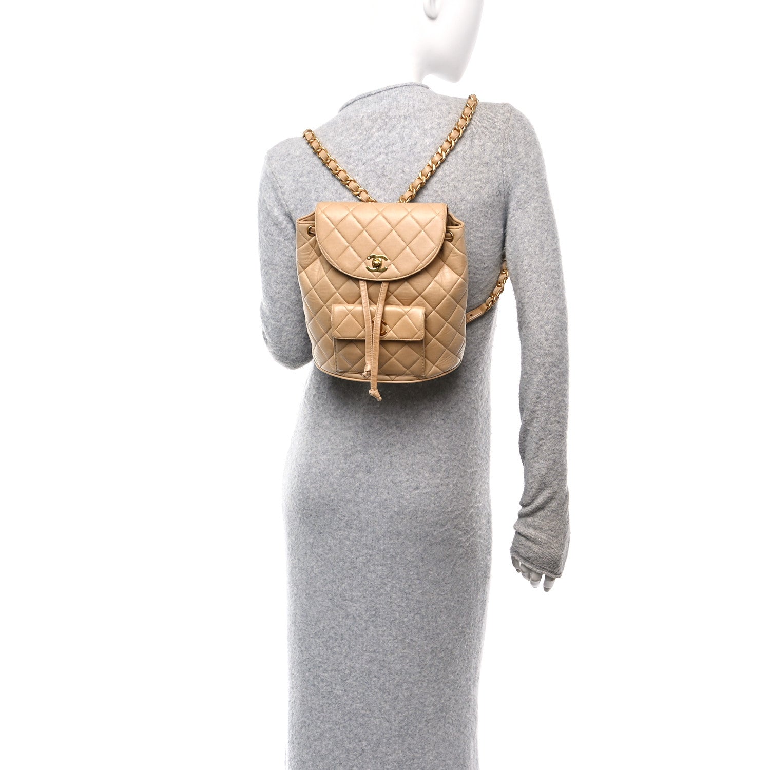 Lambskin Quilted Backpack Beige