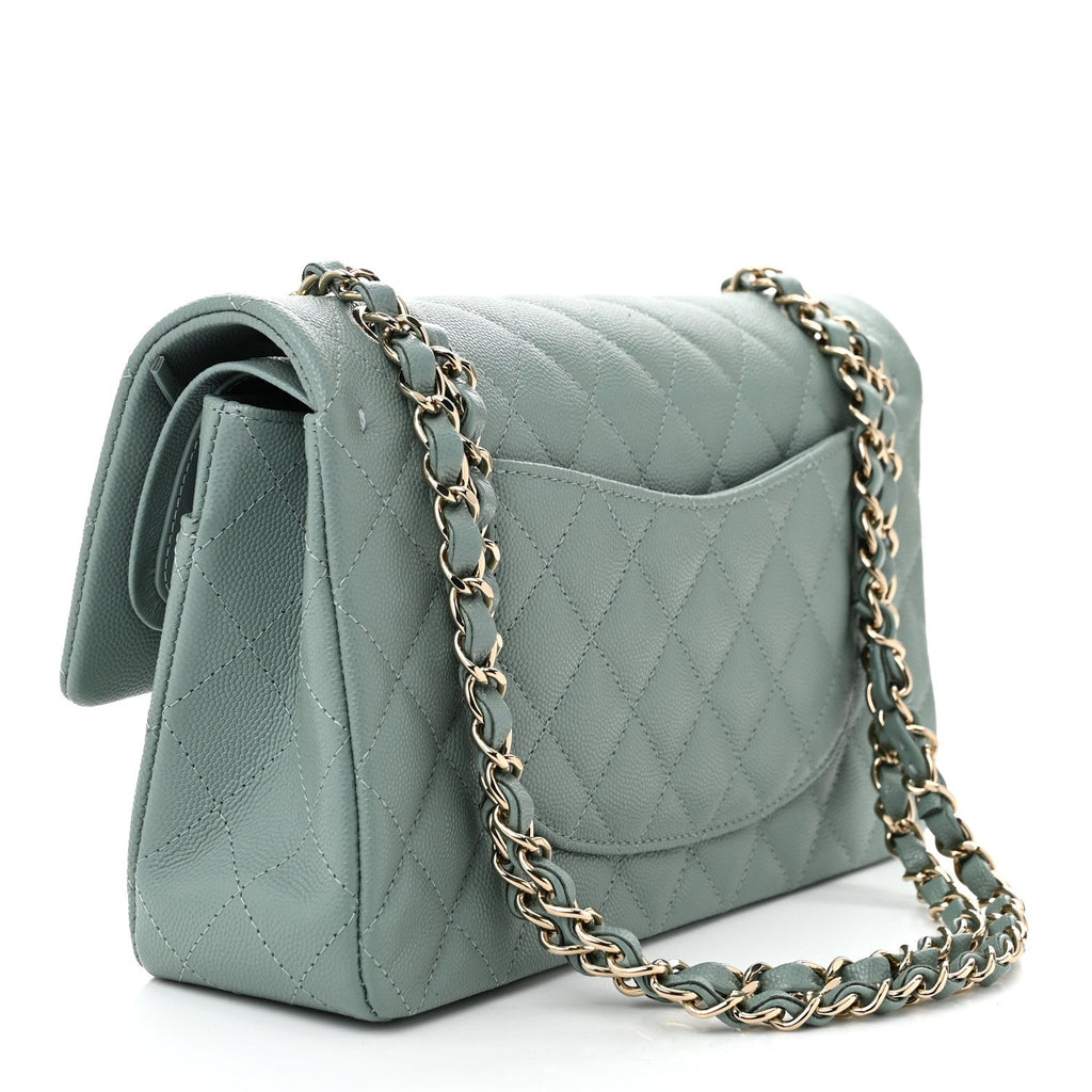 Caviar Quilted Medium Double Flap Light Blue