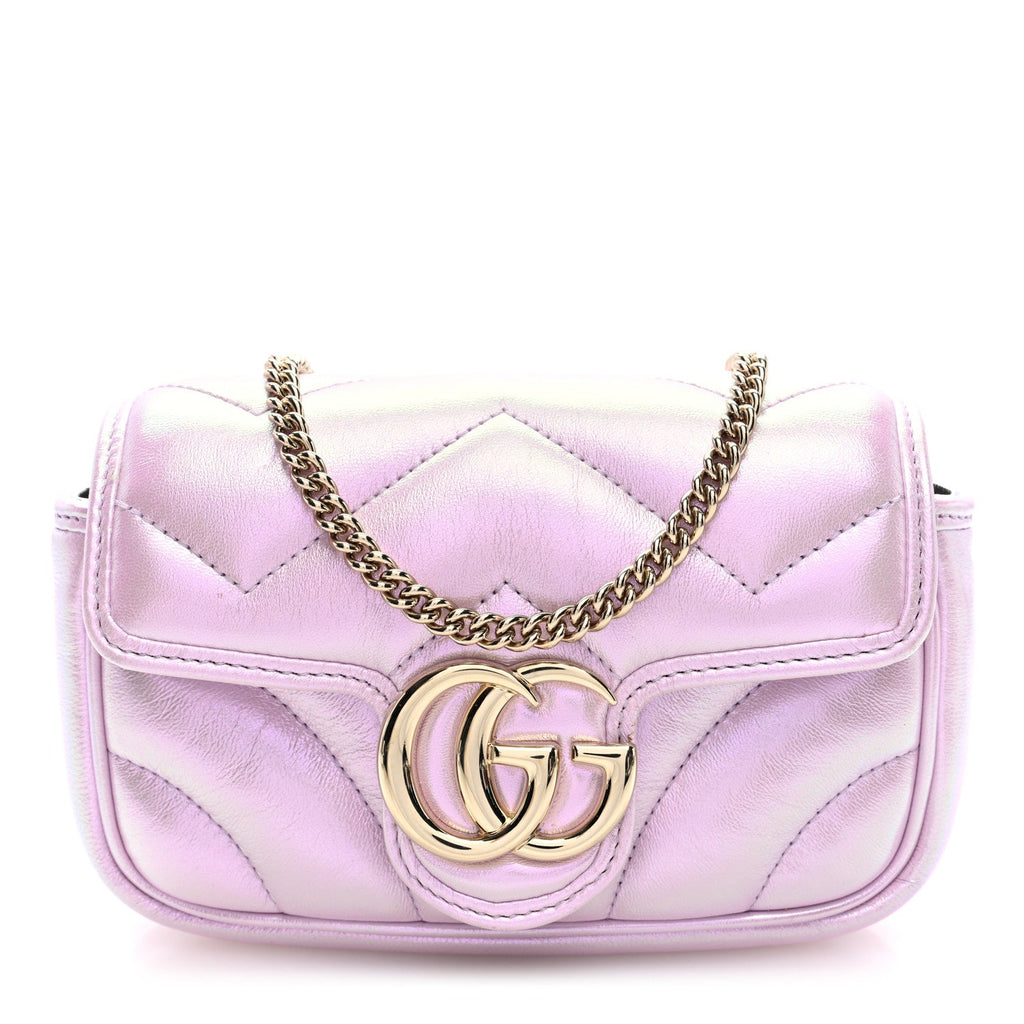 Iridescent Nappa Chevron Matelasse Super Mini GG Marmont Shoulder Bag Iridescent Escape Pink
