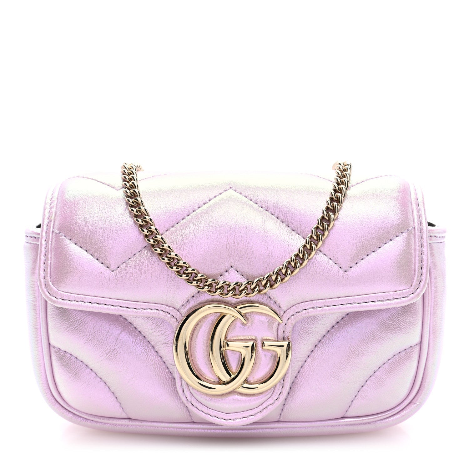 Iridescent Nappa Chevron Matelasse Super Mini GG Marmont Shoulder Bag Iridescent Escape Pink