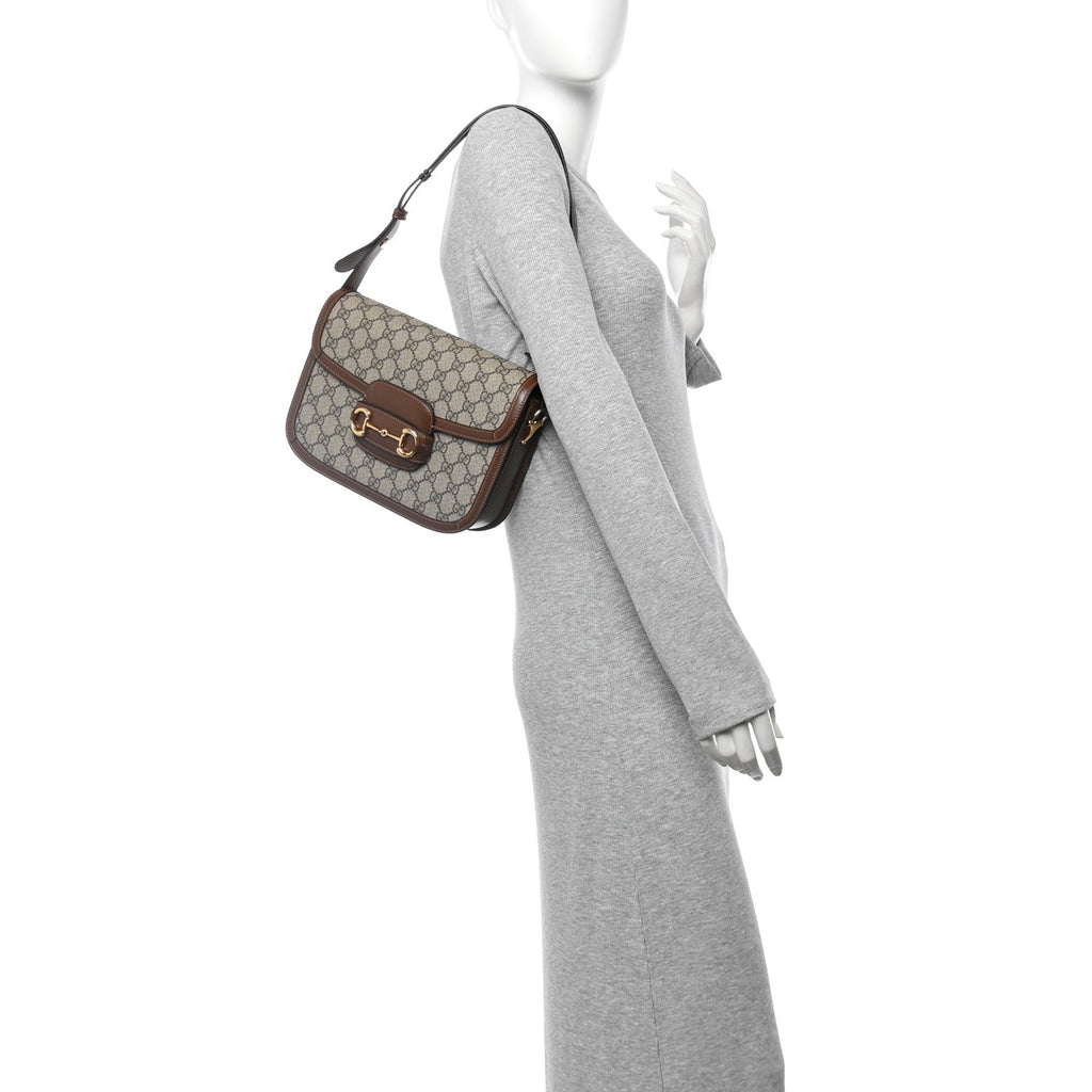 GG Supreme Monogram Horsebit 1955 Shoulder Bag Beige Brown Sugar