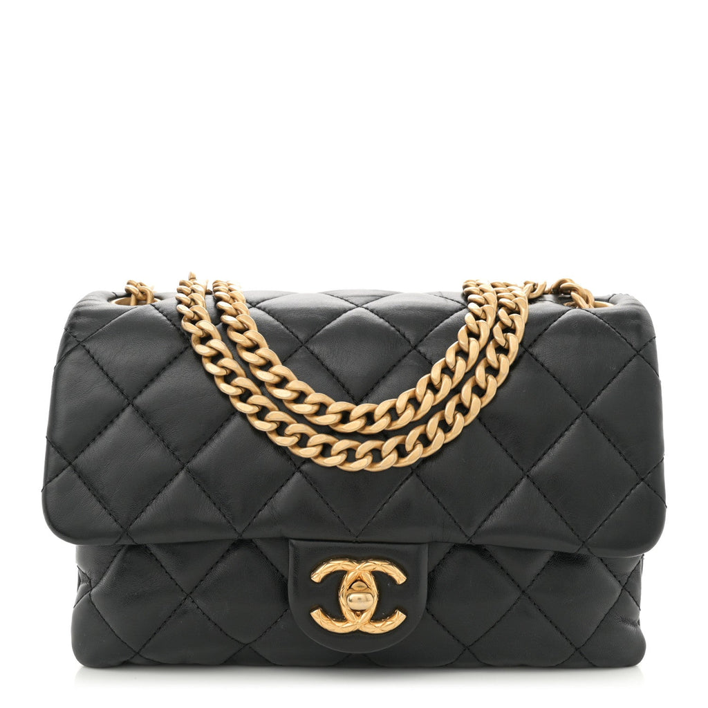Lambskin Quilted Small Pillow Crush Flap Black