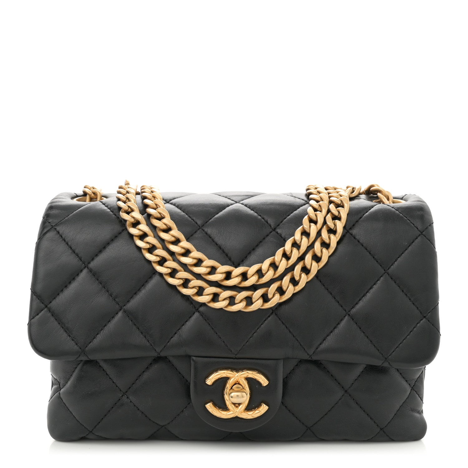 Lambskin Quilted Small Pillow Crush Flap Black