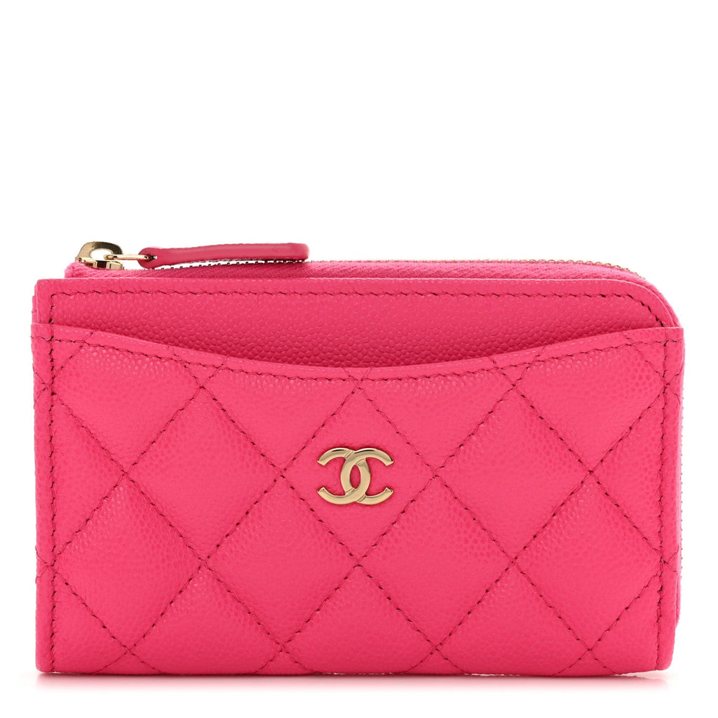 Caviar Quilted CC Zip Around  Holder Pink