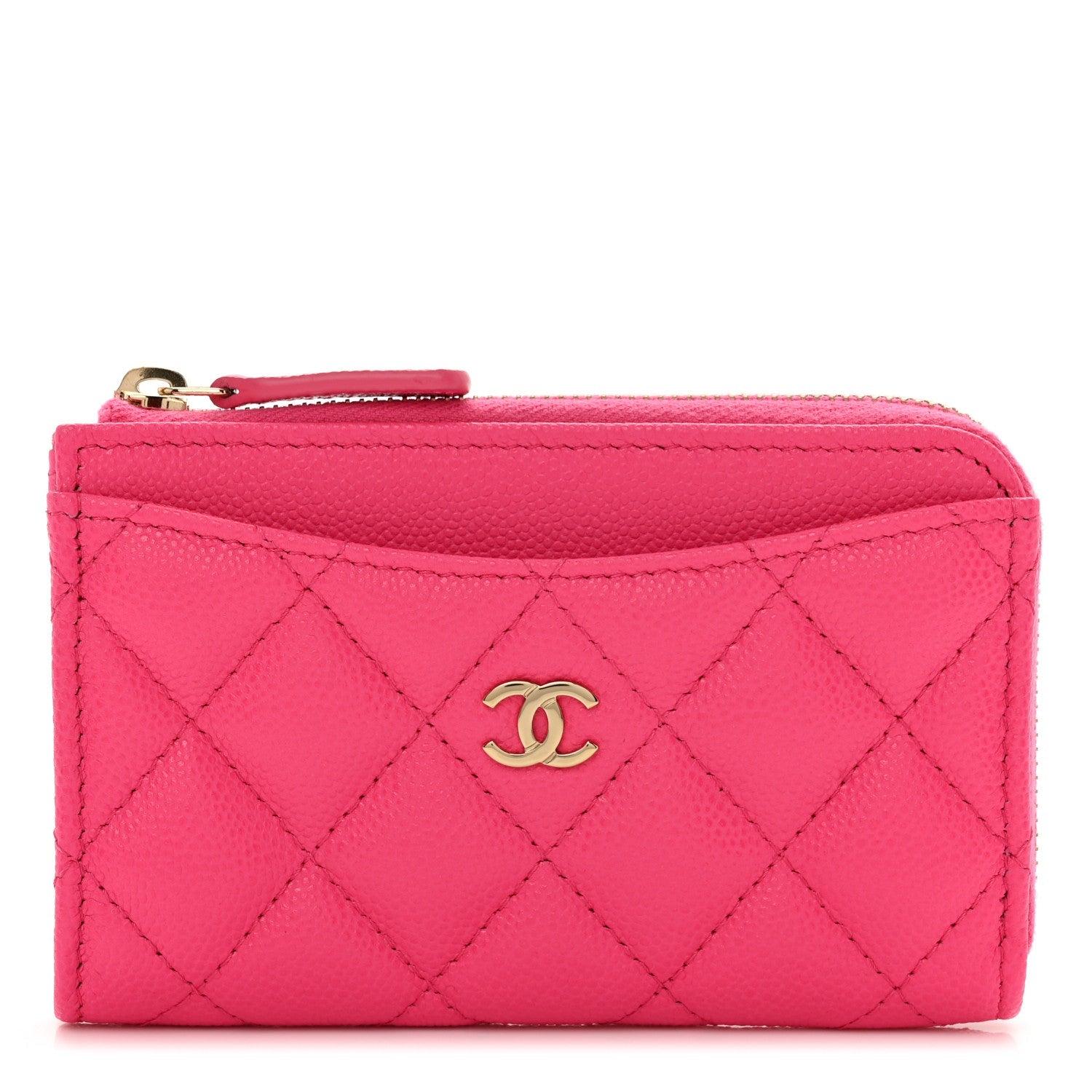 Caviar Quilted CC Zip Around  Holder Pink