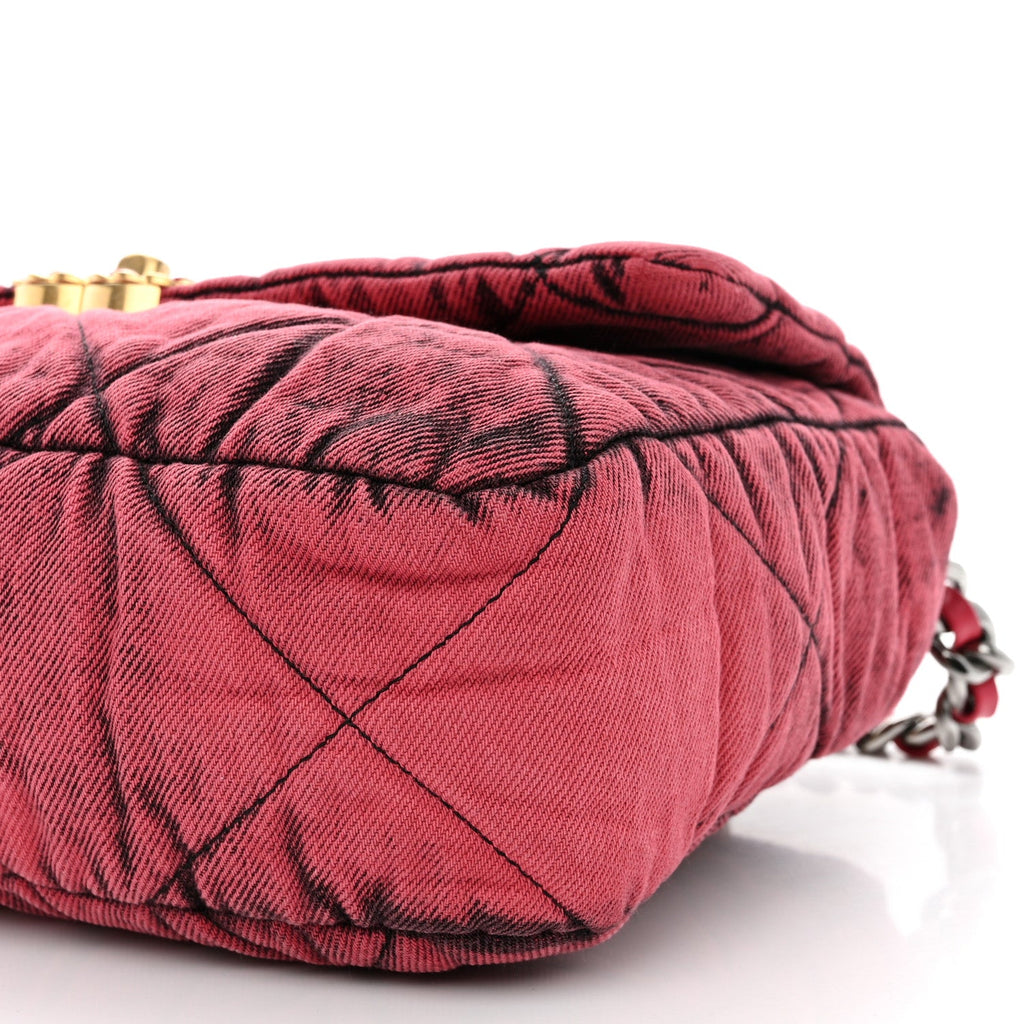 Washed Denim Quilted Medium Chanel 19 Flap Pink
