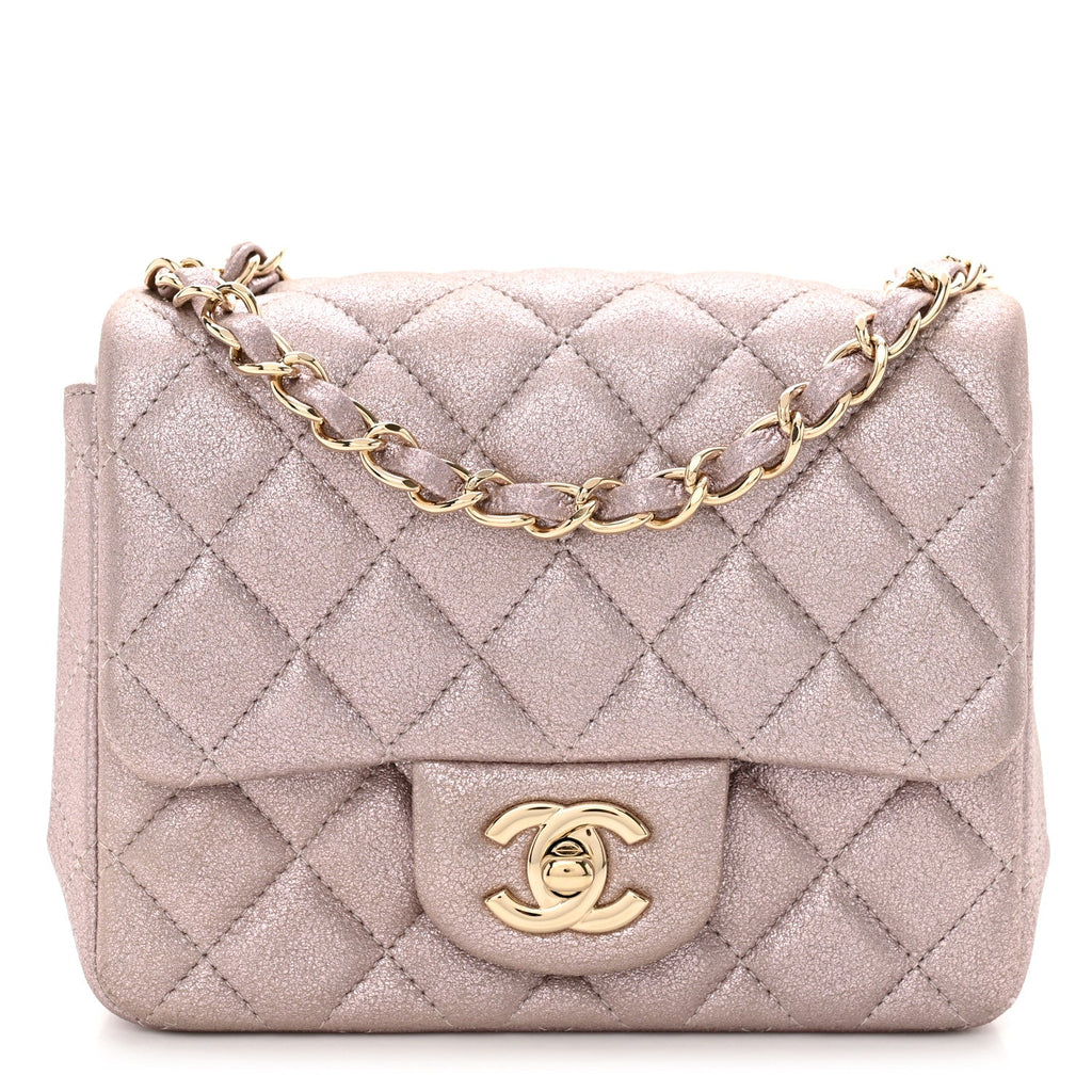 Metallic Lambskin Quilted Mini Square Flap Pink