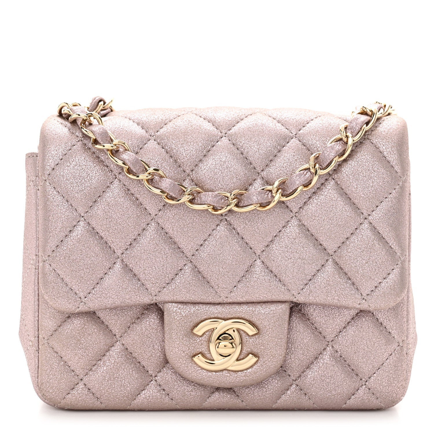 Metallic Lambskin Quilted Mini Square Flap Pink