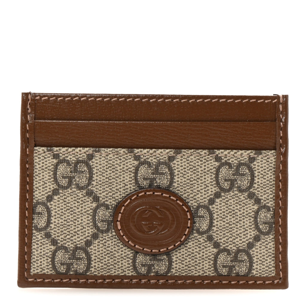 GG Supreme Monogram Azalea Calfskin Retro Interlocking G  Holder Beige Ebony Brown Sugar