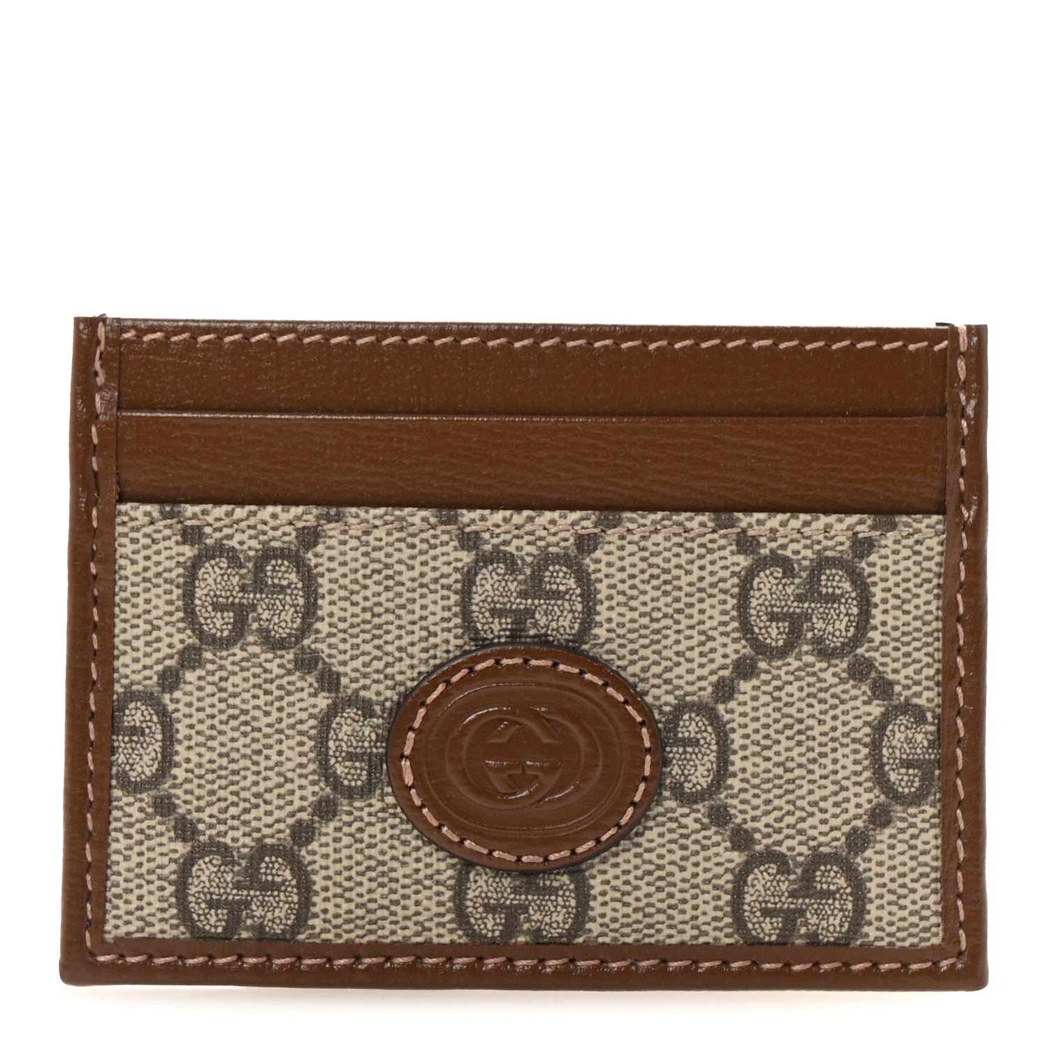 GG Supreme Monogram Azalea Calfskin Retro Interlocking G  Holder Beige Ebony Brown Sugar