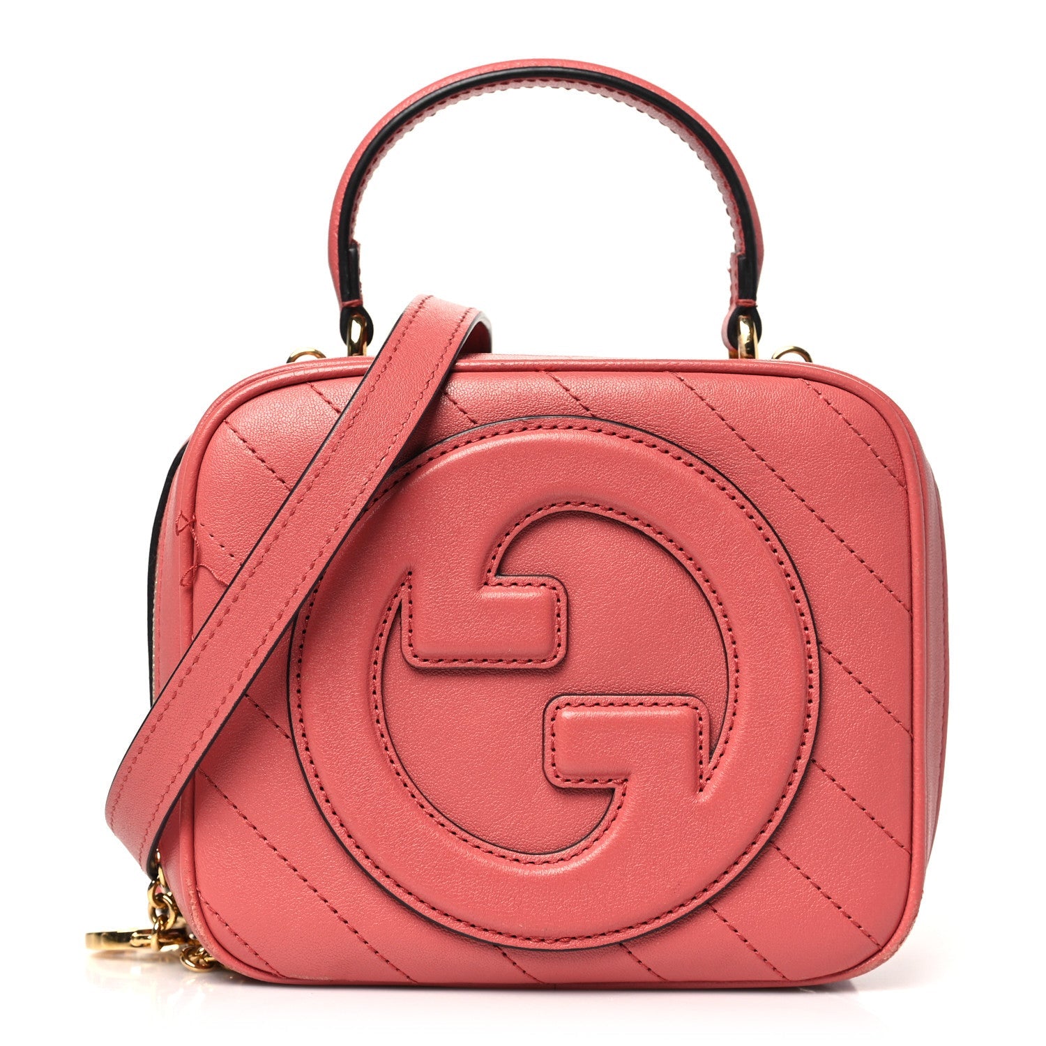 Sakai Be Green Calfskin Diagonal Stitched Blondie Top Handle Bag Pink