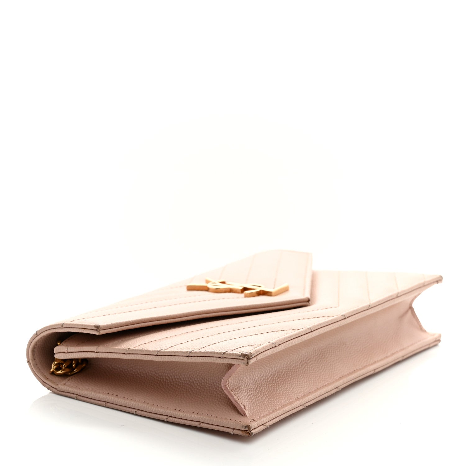 Grain De Poudre Matelasse Chevron Monogram Envelope Chain Wallet Pale Pink