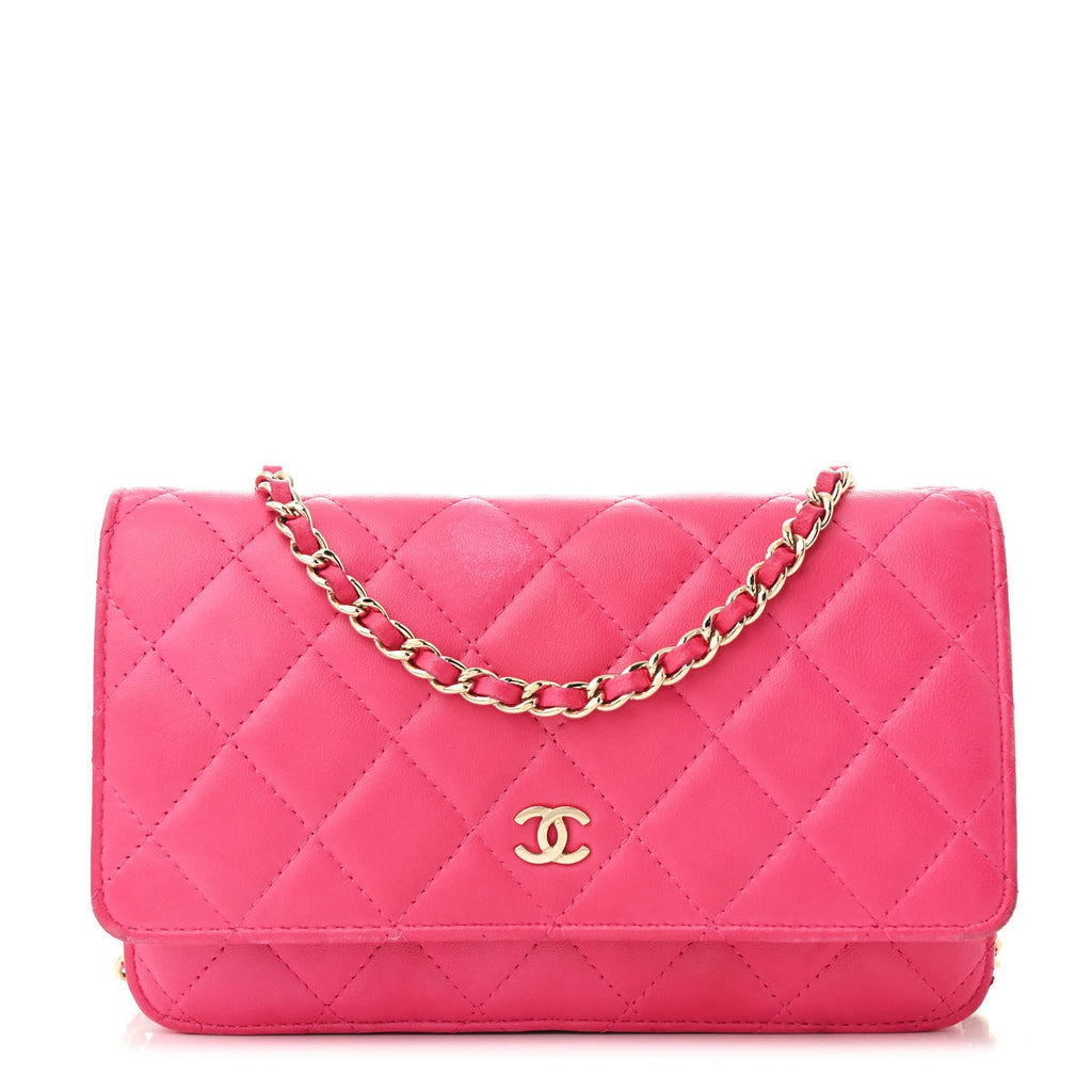 Lambskin Quilted Wallet on Chain WOC Fuchsia