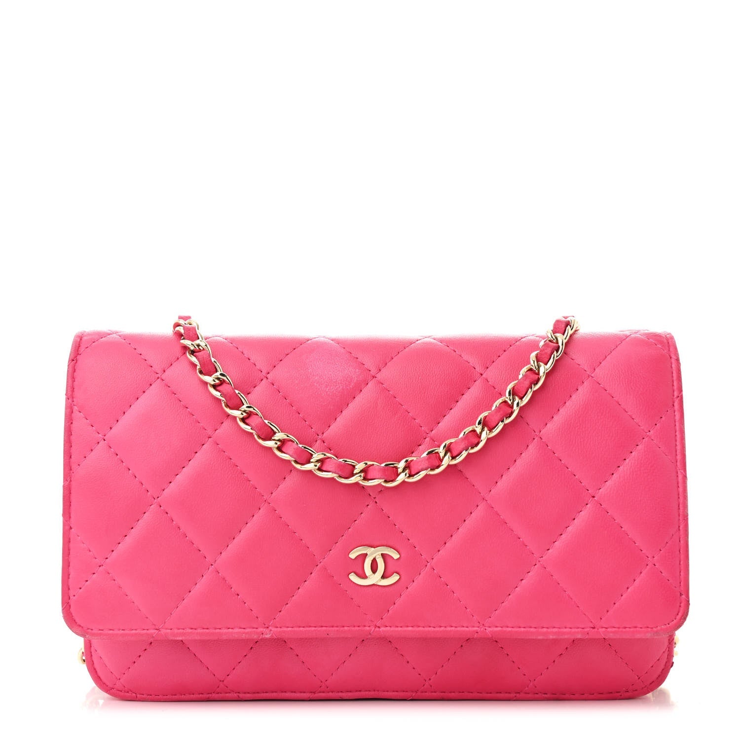 Lambskin Quilted Wallet on Chain WOC Fuchsia