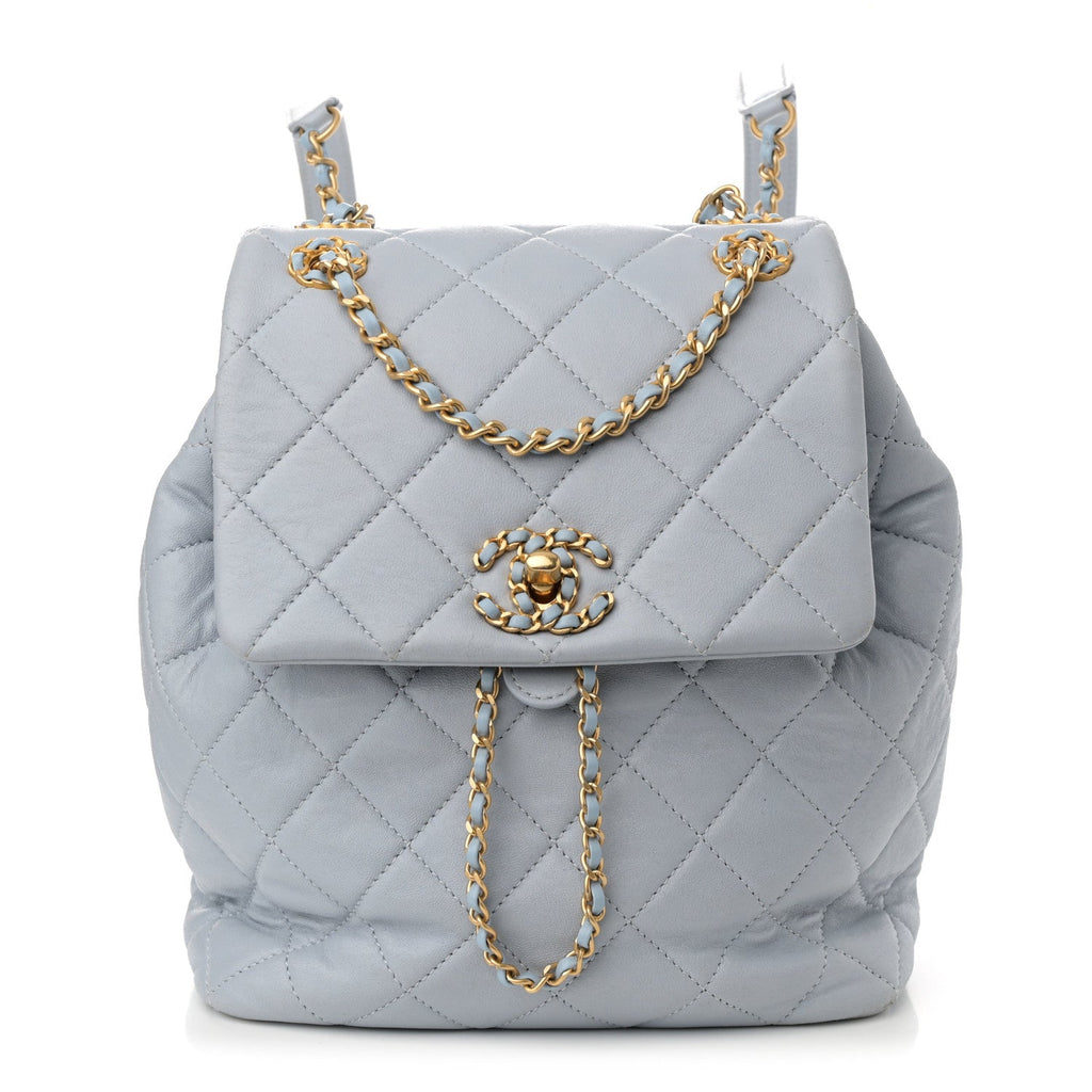 Lambskin Quilted Small Braided CC Backpack Light Blue