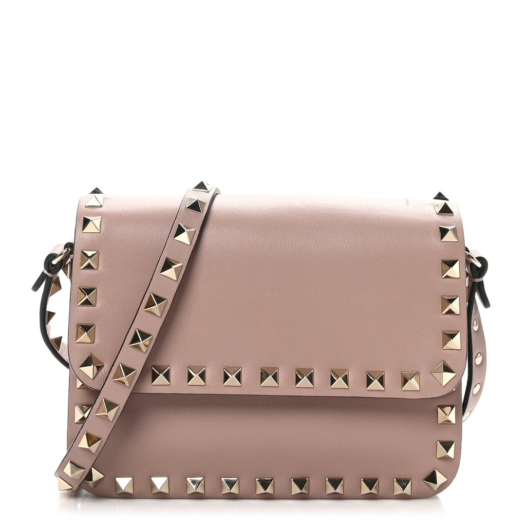 Vitello Rockstud Flap Crossbody Bag Water Rose