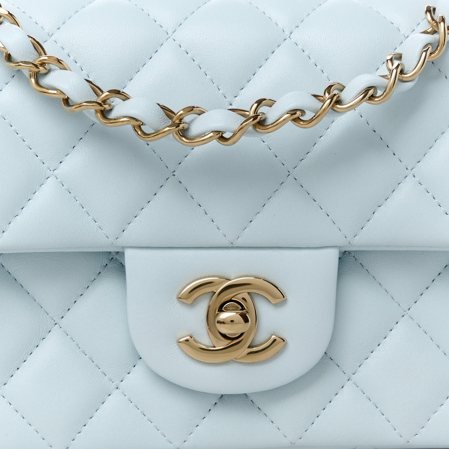 Lambskin Quilted Mini Rectangular Flap Light Blue