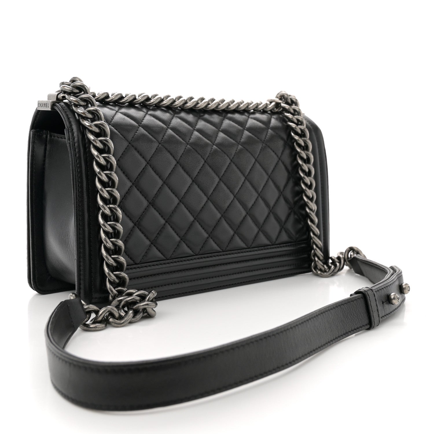 Lambskin Quilted Medium Boy Flap Black