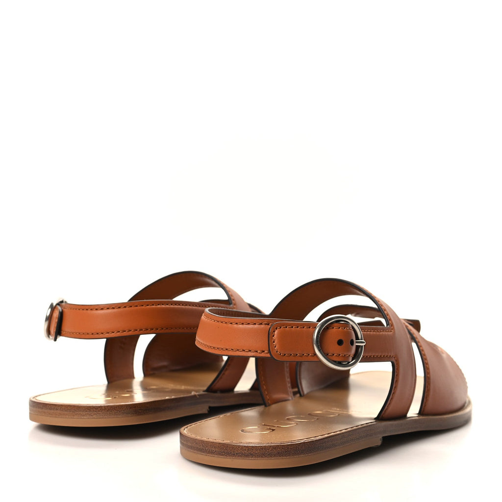 Cosmos Softy Calfskin Interlocking G Cut Out Mens Sandal 12 Harness Brown