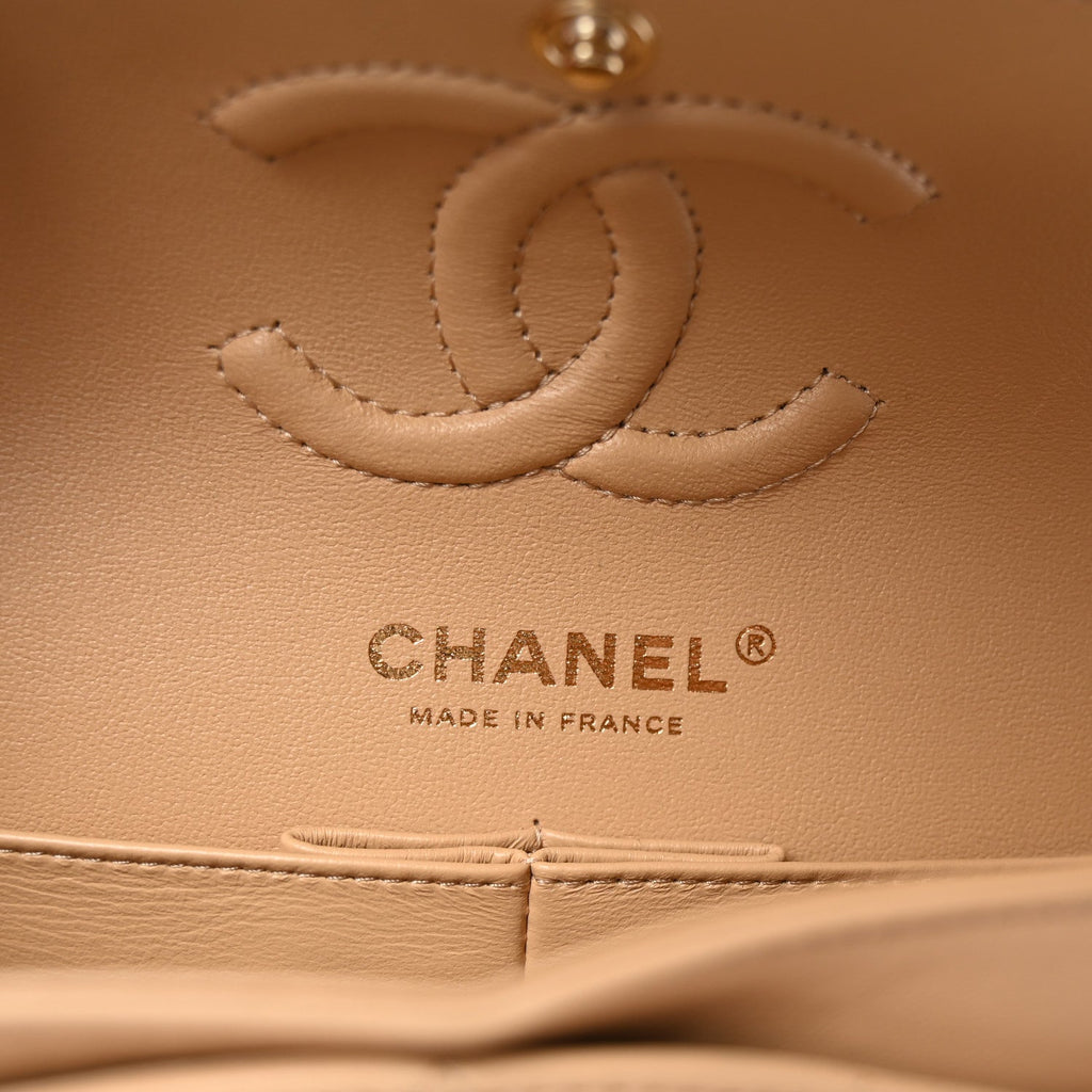 Lambskin Quilted Small Double Flap Beige