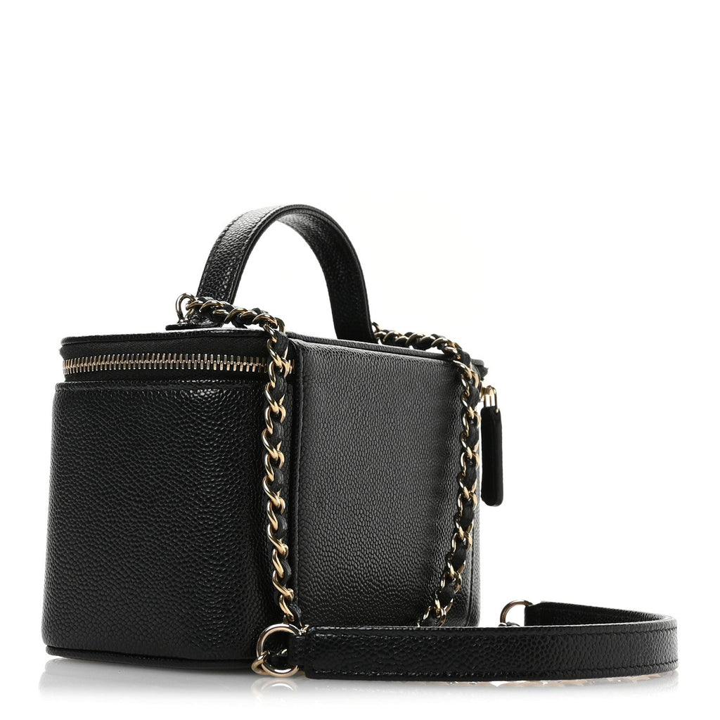 Caviar Quilted Top Handle Pocket Vanity Case Black