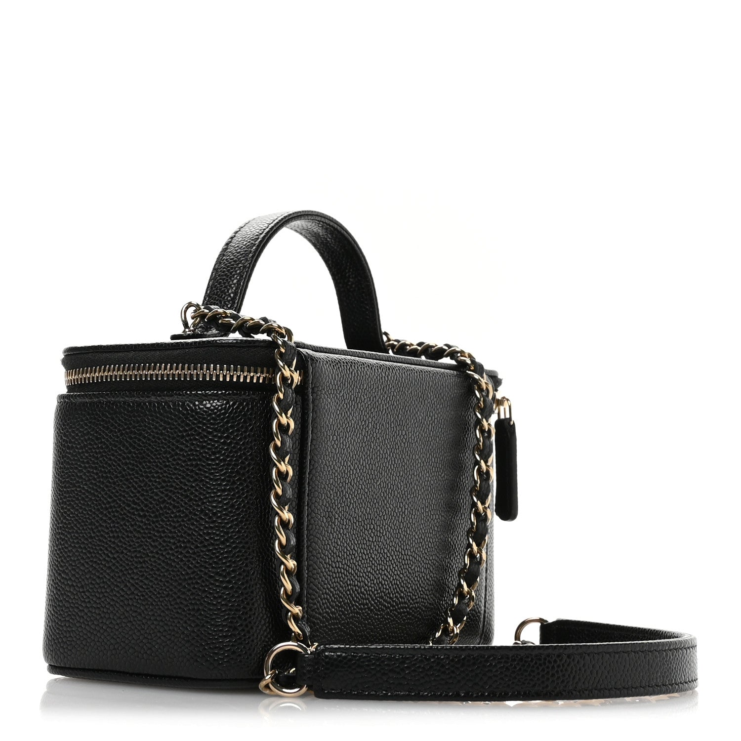 Caviar Quilted Top Handle Pocket Vanity Case Black