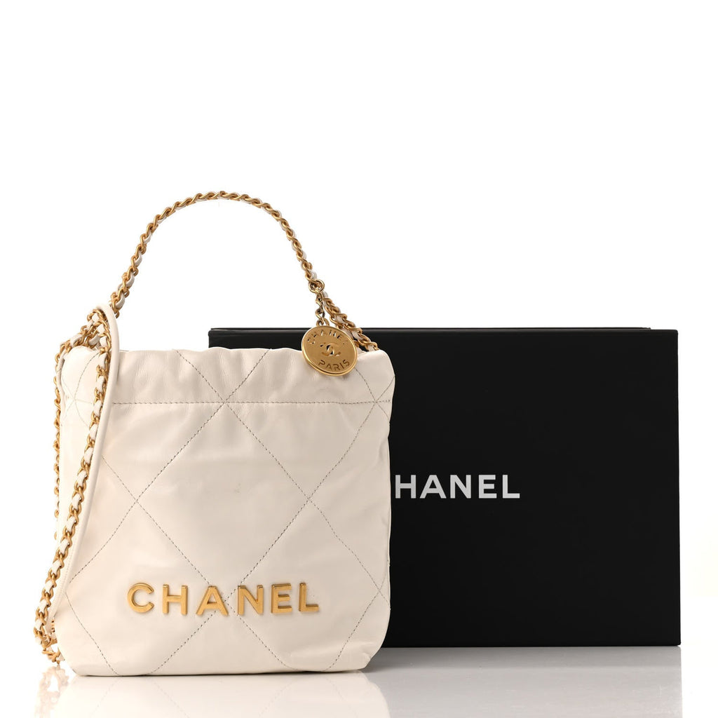 Shiny Calfskin Quilted Mini Chanel 22 White