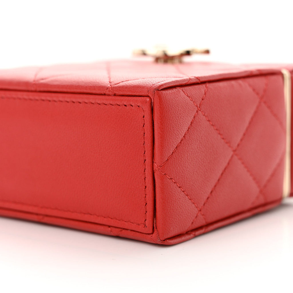 Lambskin Quilted Small Box With Chain Red