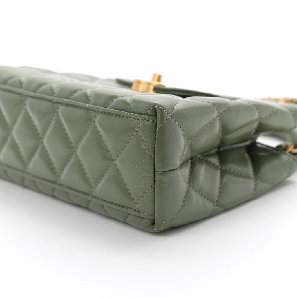 Shiny Aged Calfskin Quilted Nano Kelly Shopper Khaki