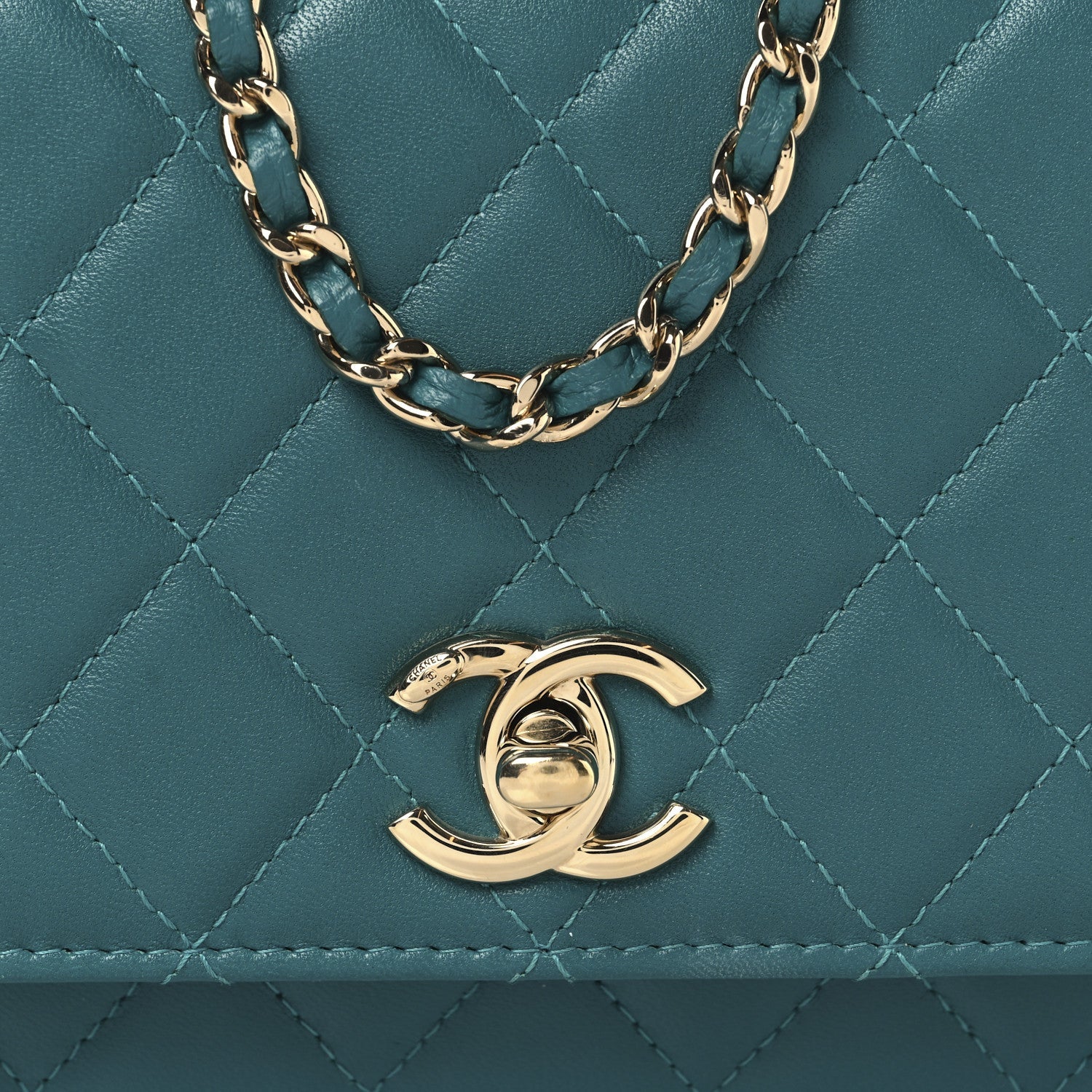 Lambskin Quilted Trendy CC Wallet On Chain WOC Green