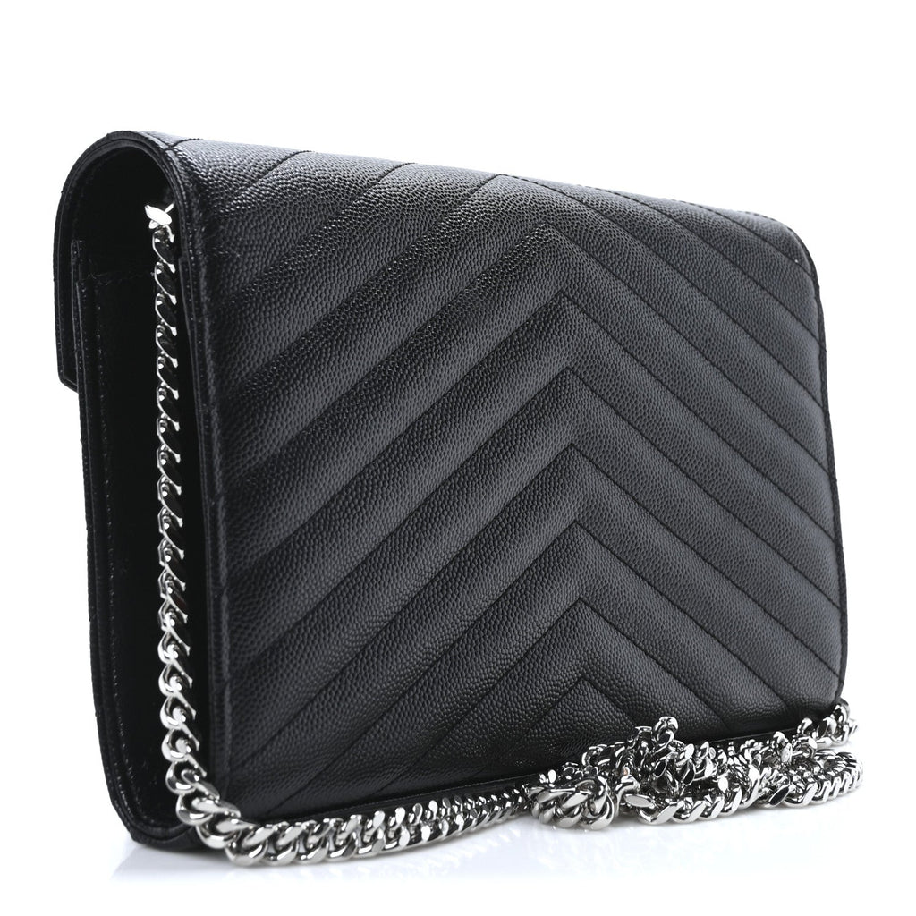 Grain De Poudre Matelasse Chevron Monogram Chain Wallet Black