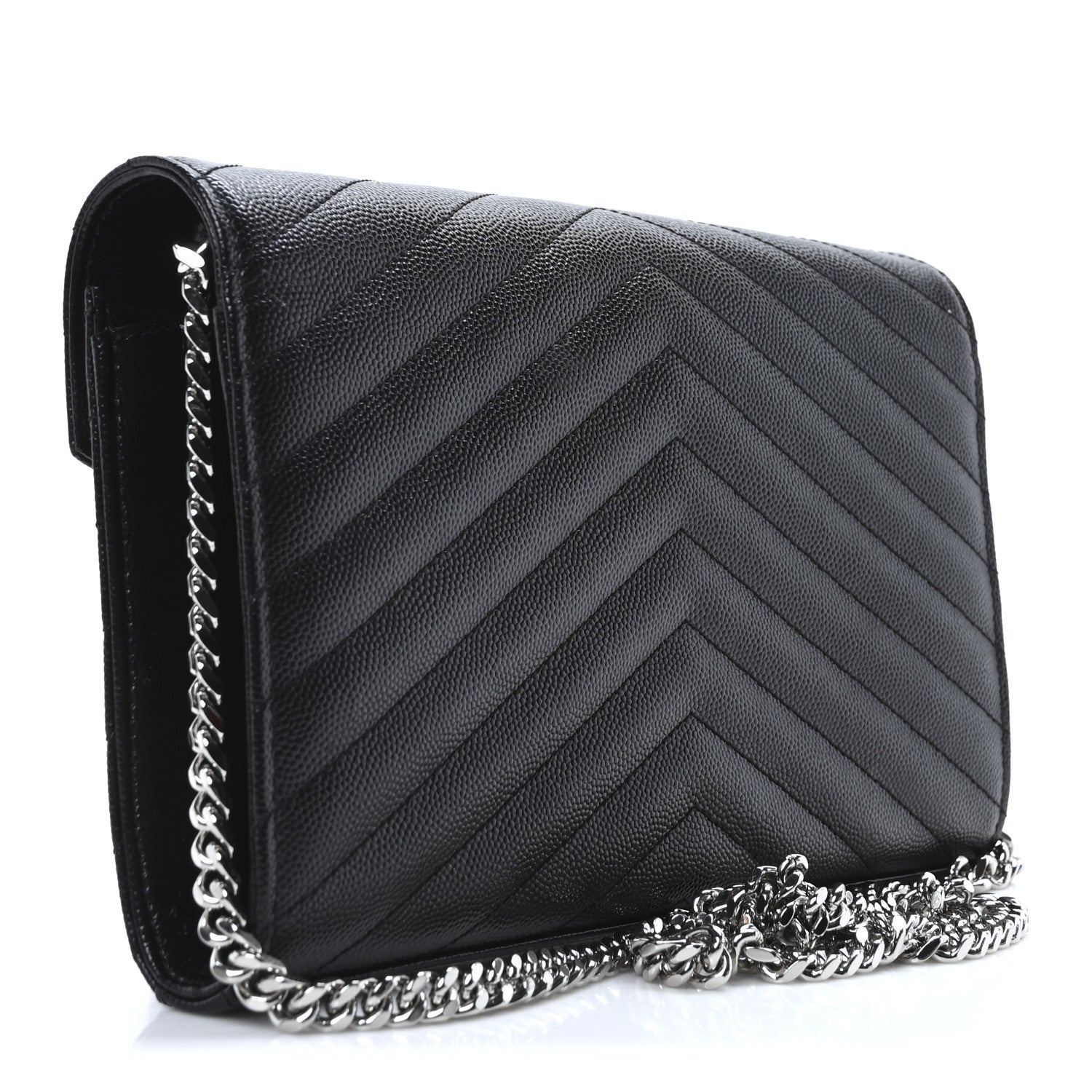 Grain De Poudre Matelasse Chevron Monogram Chain Wallet Black