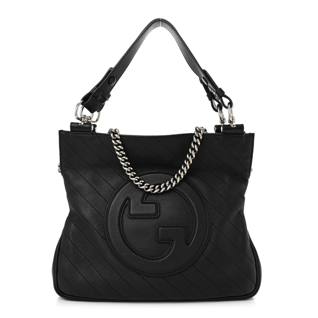 Sakai Be Green Calfskin Diagonal Stitched Small Blondie Tote Black