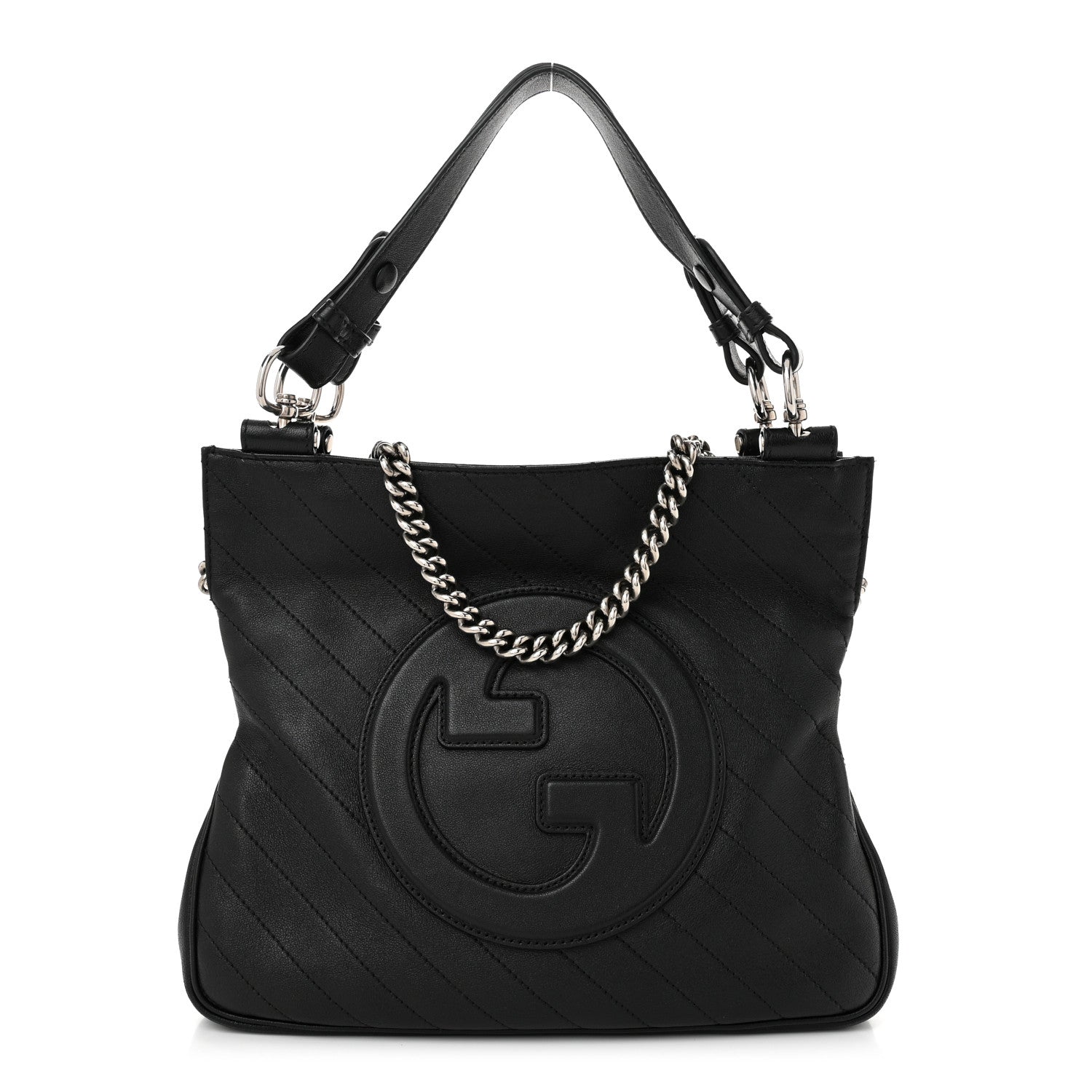 Sakai Be Green Calfskin Diagonal Stitched Small Blondie Tote Black