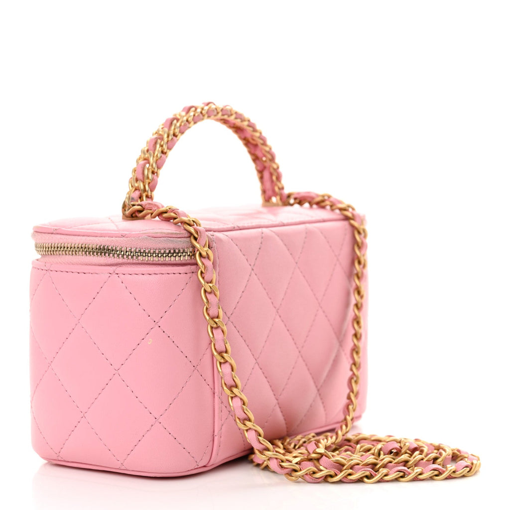Lambskin Quilted Pick Me Up Vanity Case Pink