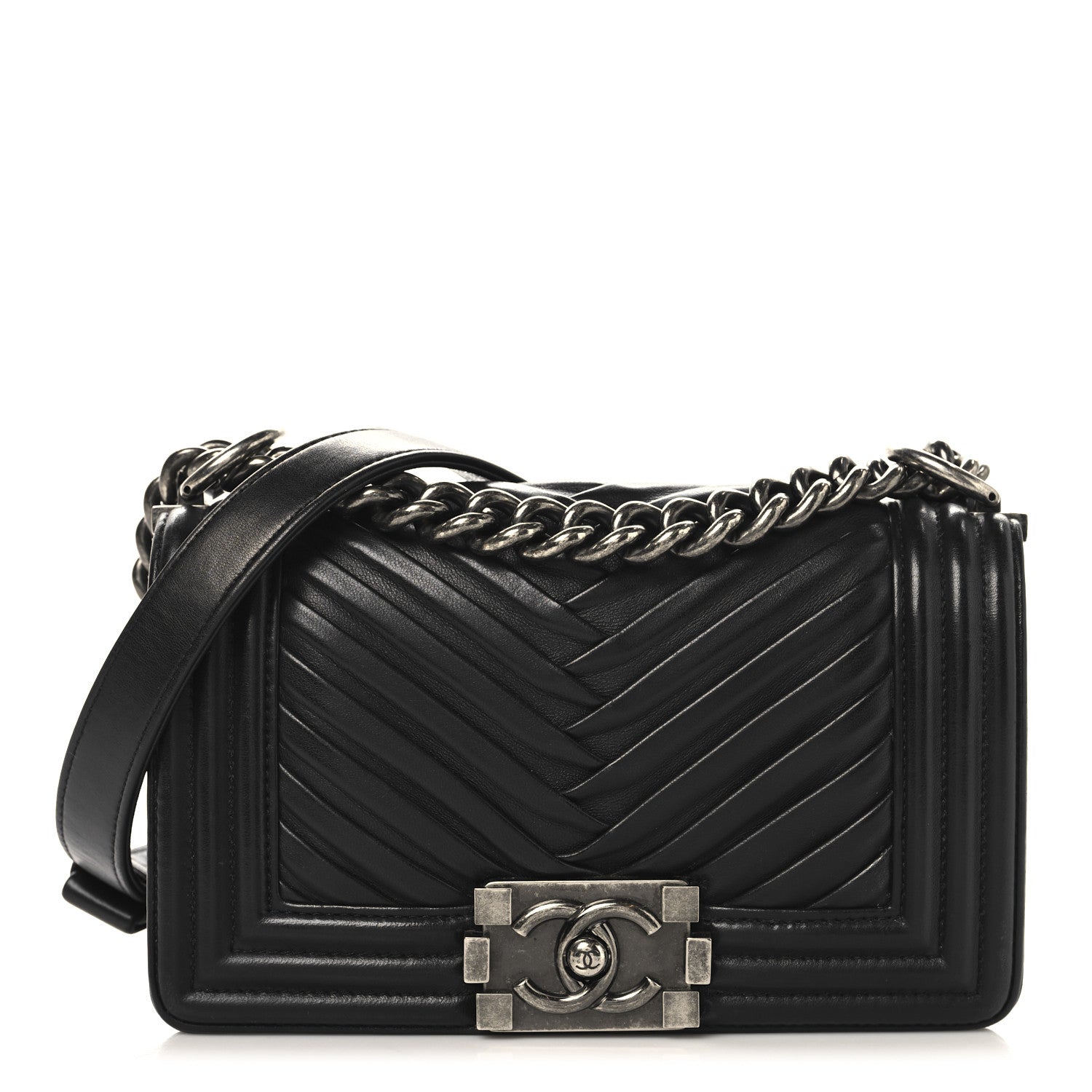 Lambskin Pleated Small Boy Flap Black