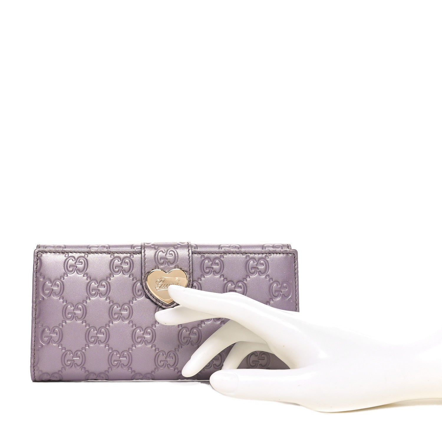 Metallic Soft Guccissima Heart Continental Wallet Lilac